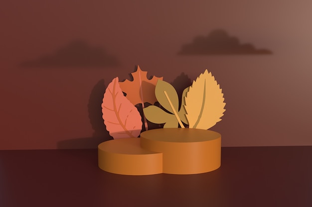 Fondo de otoño con podio ilustración de renderizado 3d
