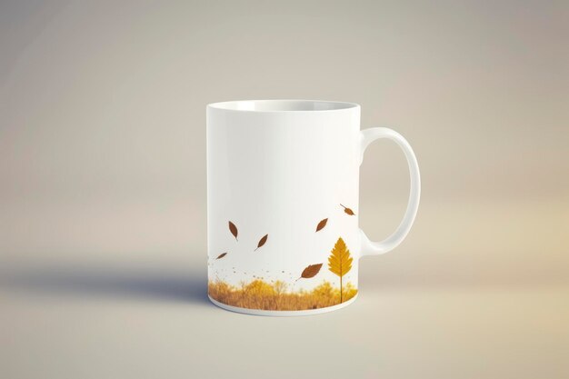 Fondo de otoño de taza blanca en blanco