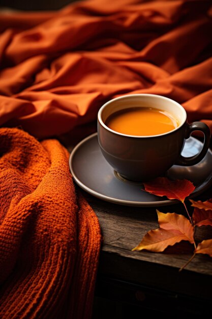 Foto fondo de otoño con una taza de café