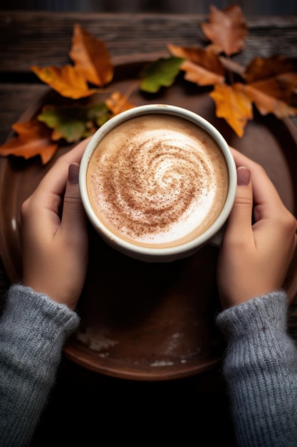 Fondo de otoño con taza de café