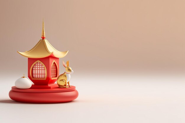 Fondo de pagoda de representación realista 3D de decoración de año nuevo chino