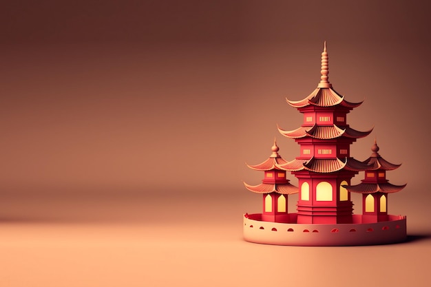 Foto fondo de pagoda de representación realista 3d de decoración de año nuevo chino