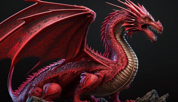 Fondo de paisaje 3d dragón rojo