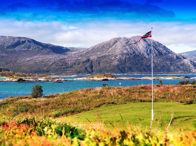 Fondo de paisaje de bandera de camping de noruega hd