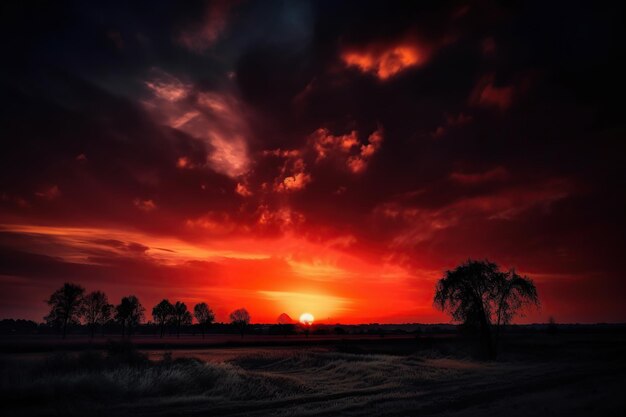 Fondo de paisaje de cielo nublado rojo