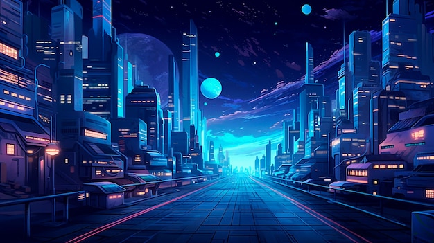 fondo de paisaje de ciudad nocturna luz de neón futurista