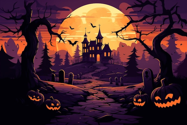 Fondo de paisaje de Halloween con un castillo embrujado IA generativa