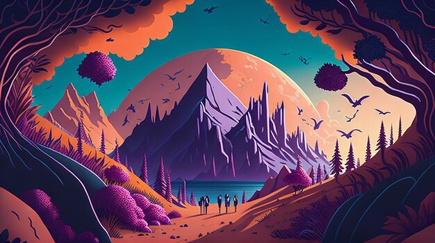 Fondo de paisaje natural Diseño con luna