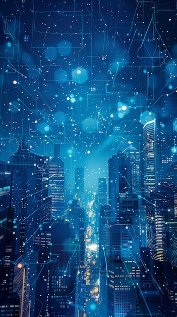 Un fondo de paisaje urbano lleno de tecnología azul futurista