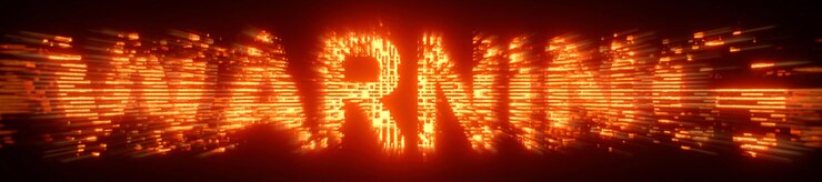 Foto fondo de palabra advertencia en rojo brillante con textura desenfocada aislada en negro