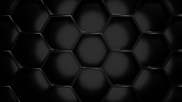 Fondo de panal hexagonal negro. Representación 3D