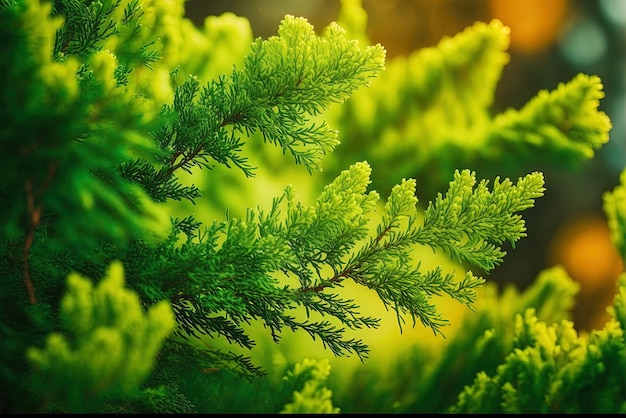 Fondo para una pancarta o una tarjeta de Navidad con el árbol de thuja plicata de hoja perenne