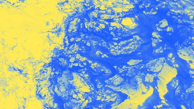 Fondo panorámico abstracto borroso azul y amarillo como mármol
