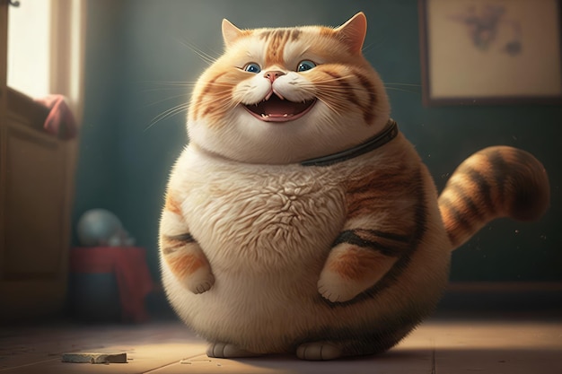 Fondo de pantalla de un alegre gatito gordito con un gracioso maullido ai generativo