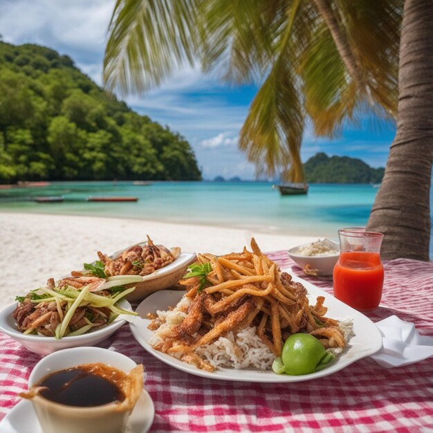 Foto fondo de pantalla de almuerzo fotográfico en la playa de la isla koh radon en tailandia