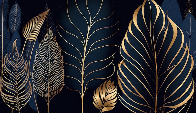 Fondo de pantalla de art deco moderno botánico de hojas doradas AI generativa