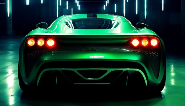 Fondo de pantalla de auto deportivo verde con fantástico fondo de efectos de luz