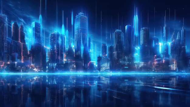fondo de pantalla azul de la ciudad ciberpunk para proyectos de diseño y fondo de escritorio
