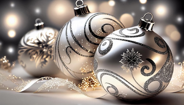 Fondo de pantalla de bola de Navidad Silver Sparkle para Navidad con tecnología de IA generativa