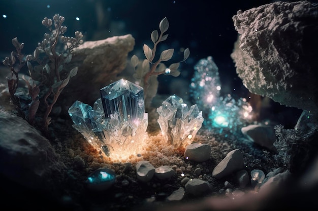 Fondo de pantalla de brujería de piedras preciosas místicas de cristales de cuevas de colores Generado por IA