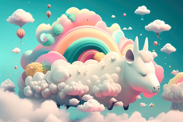 Fondo de pantalla caprichoso y divertido con nubes en tonos pastel con forma de animales