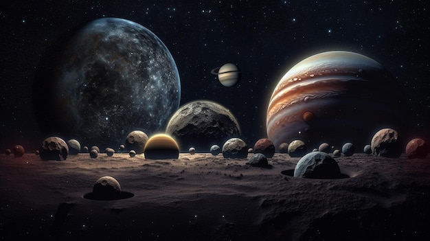 Fondo de pantalla de ciencia ficción de planetas y galaxias Belleza del espacio profundo generativo ai