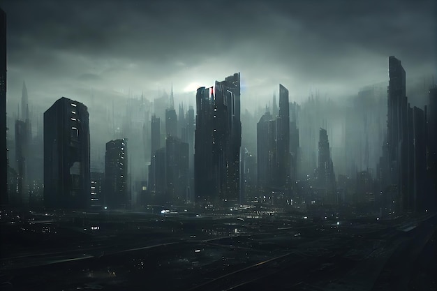 Fondo de pantalla de la ciudad Ciudad ciberpunk futurista distópica en la noche Representación 3d Ilustración de trama