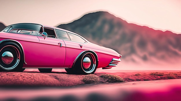 Fondo de pantalla de coche clásico rosa gratis