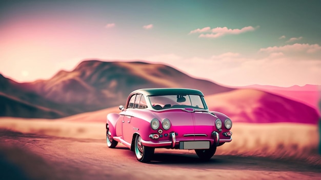 Fondo de pantalla de coche clásico rosa gratis