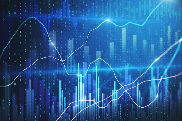 Fondo de pantalla creativo de gráficos de forex con velas Concepto de comercio e inversión Representación 3D