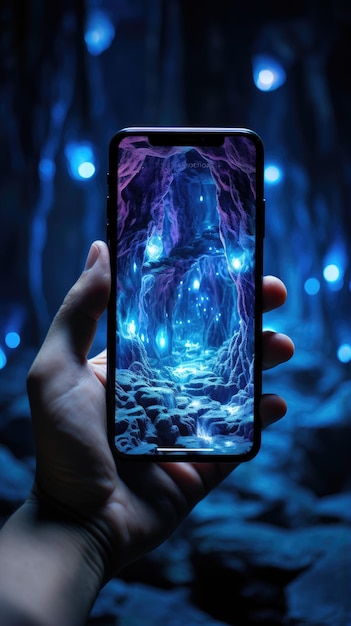 Fondo de pantalla de cuevas místicas iluminadas por luciérnagas para teléfono