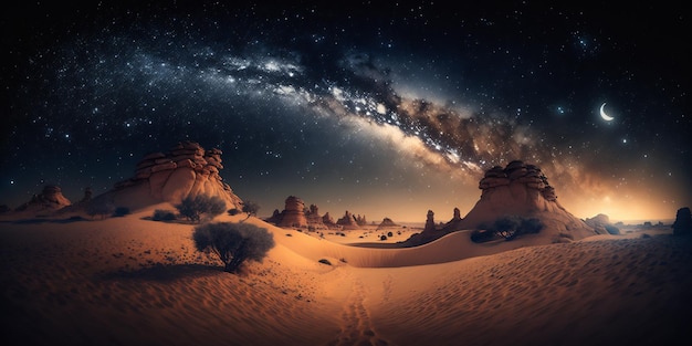 Foto fondo de pantalla del desierto de la vía láctea de la galaxia del paisaje nocturno generative ai