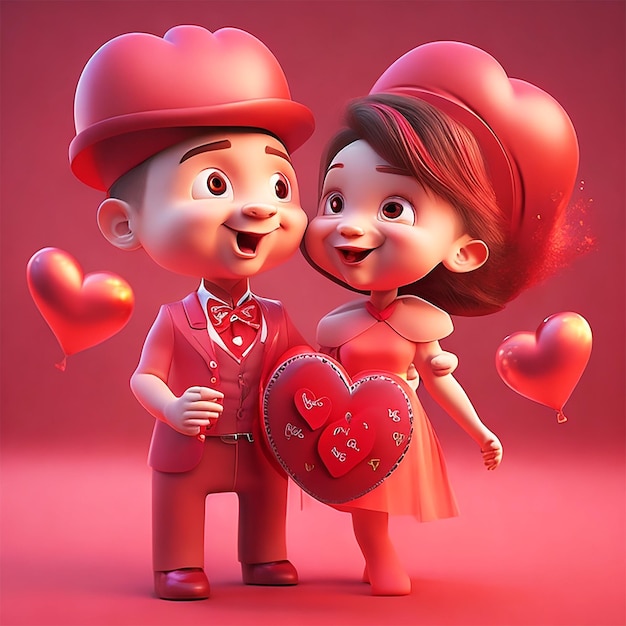 Fondo de pantalla de dibujos animados en 3D con un corazón rojo Valentine