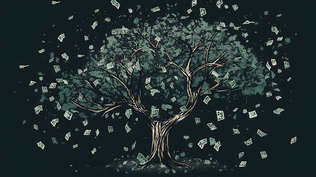 Fondo de pantalla de diseño de fondo de concepto de árbol de dinero AI generativo