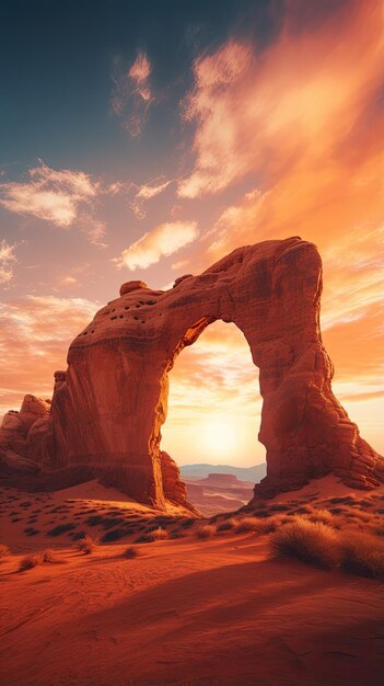 Foto fondo de pantalla de enigmático arco de piedra en paisaje desértico para teléfono