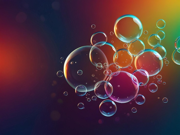 Fondo de pantalla de escritorio de PC abstracto con burbujas voladoras sobre un fondo colorido