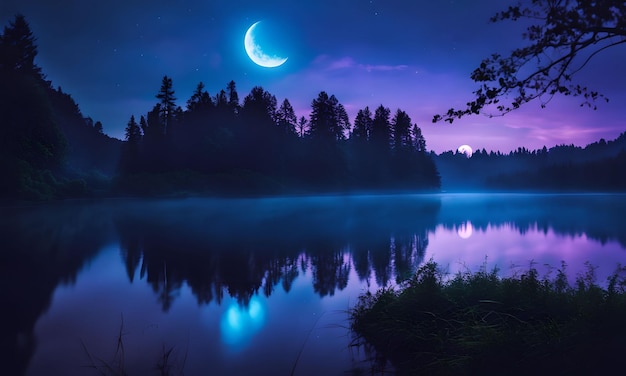 Fondo de pantalla de fantasía enigmático lago iluminado por la luna