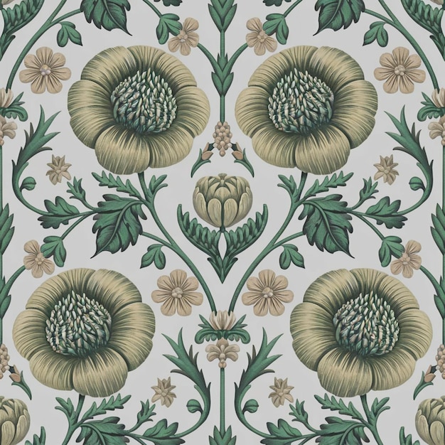 Fondo de pantalla floral Art Nouveau con grandes flores y enredaderas frondosas