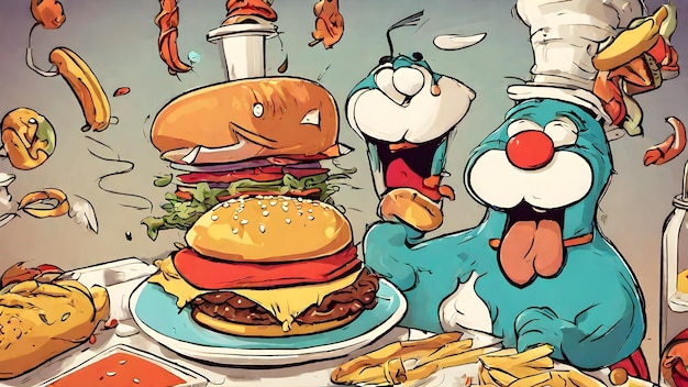 Foto fondo de pantalla y fondo de dibujos animados de hamburguesa muy genial