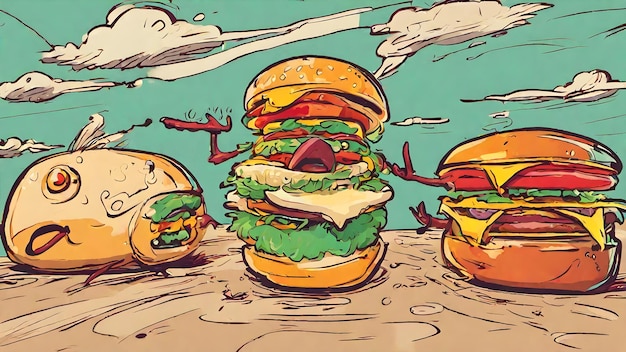 Fondo De Pantalla Y Fondo De Dibujos Animados De Hamburguesa Muy Genial