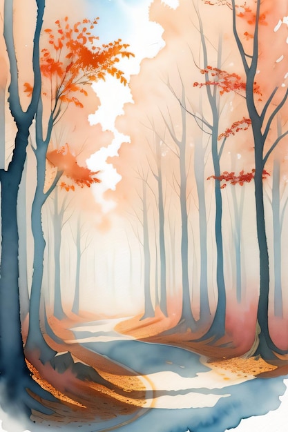 Fondo de pantalla de fondo de ilustración de bosque de otoño de acuarela