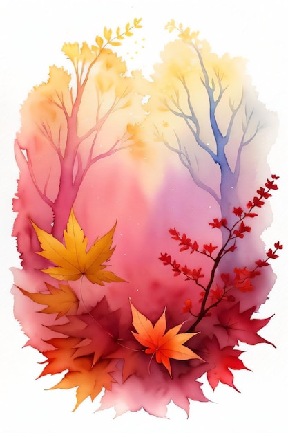 Fondo de pantalla de fondo de ilustración de bosque de otoño de acuarela