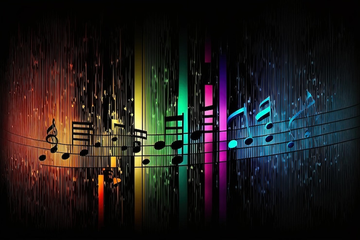 Foto fondo de pantalla de fondo de notas musicales vibrantes abstractas