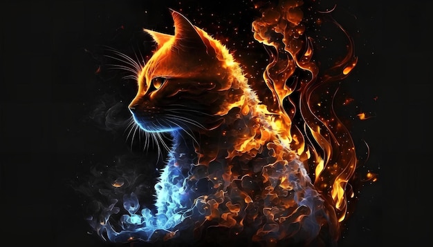 Fondo de pantalla de un gato y fuego