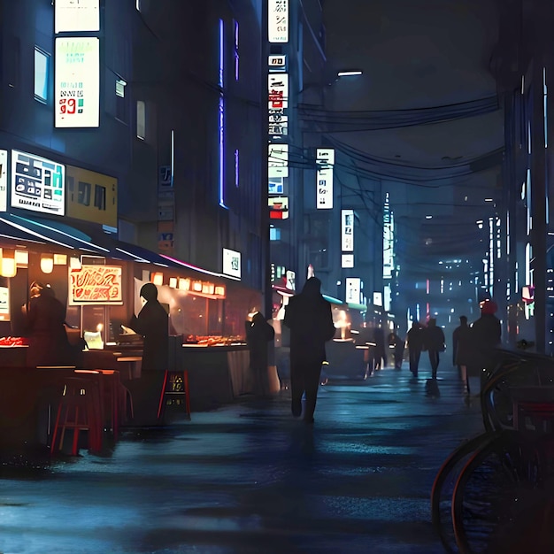 Fondo de pantalla de gente de comida callejera de la noche de Japón