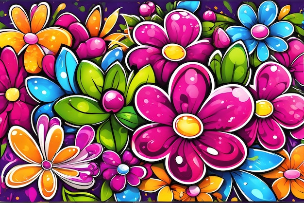 Fondo de pantalla de graffiti de flores Fondo de graffiti Patrón de graffiti floral Fondo de graffiti de flores Arte de graffiti de flores Pintura de graffiti floral AI generativo