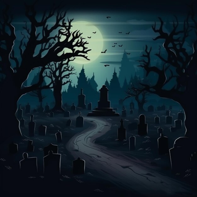 Fondo de pantalla de Halloween con cementerio en la noche 1