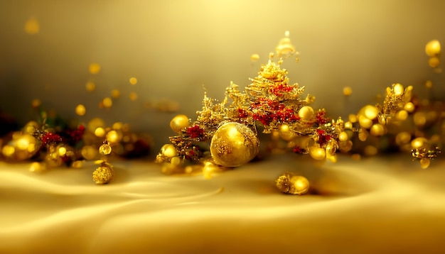 Fondo de pantalla HD Golden Merry Christmas con luces bokeh desenfocadas estacionales y fondo de espacio de copia