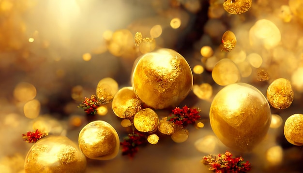 Fondo de pantalla HD Golden Merry Christmas con luces bokeh desenfocadas estacionales y fondo de espacio de copia