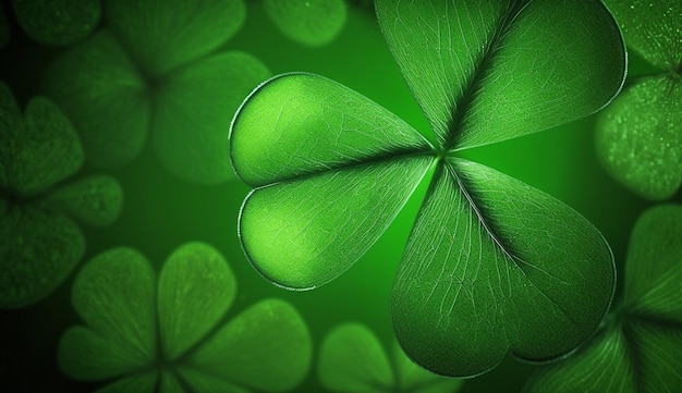 Fondo de pantalla de hoja de trébol irlandés de cuatro amuletos de la suerte verde Generado por IA